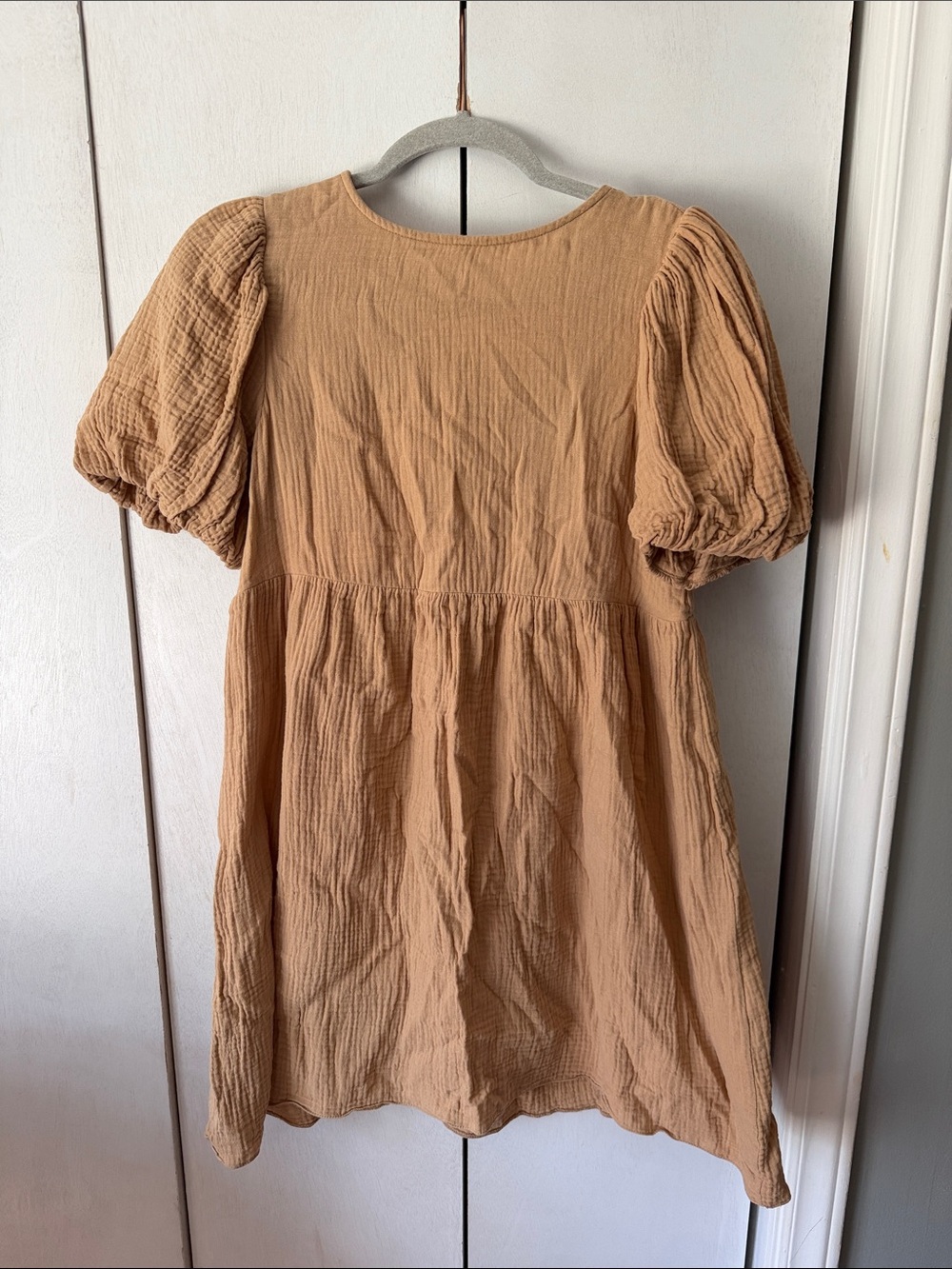 Women’s ASOS Puff-Sleeve Cotton Dress in Camel